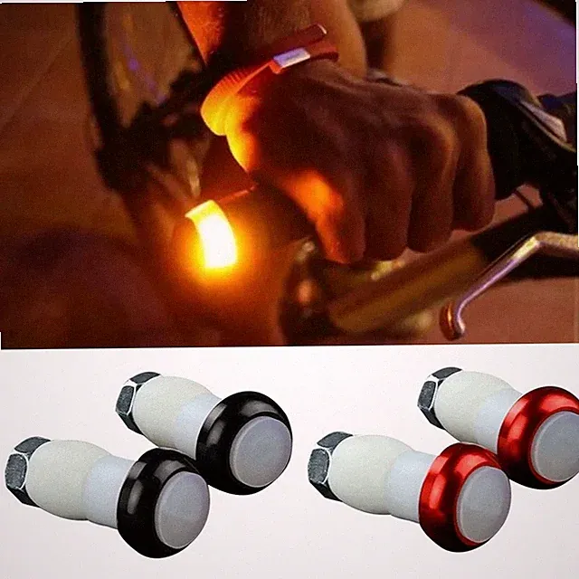 1Pair Safety Cycling Bike Turn Signal Handle Bar End Plug Red LED Light Magnetic