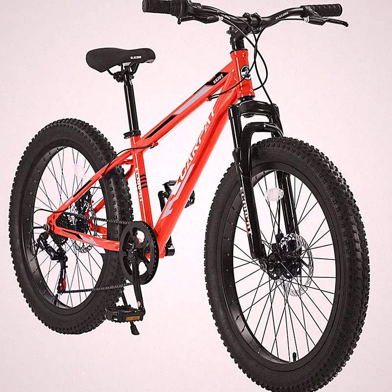 24" Dual Disc Brake Fat Tire Bike 7-Speed Front Suspension Mountain Bike Adult