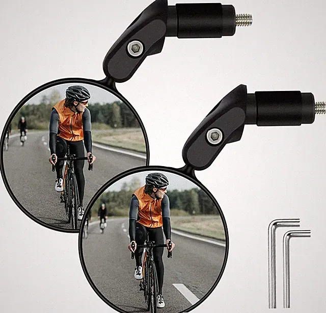 Bike Mirror, 2 Pcs 360˚ Rotatable Bar End Bicycle Mirrors for Handlebars, Wide