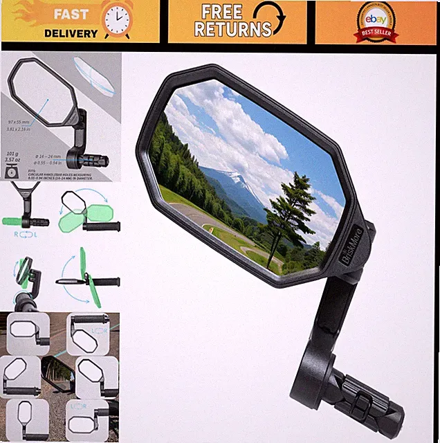 High-Definition Bar End Bike Mirrors - Scratch Resistant Convex Glass for Electr