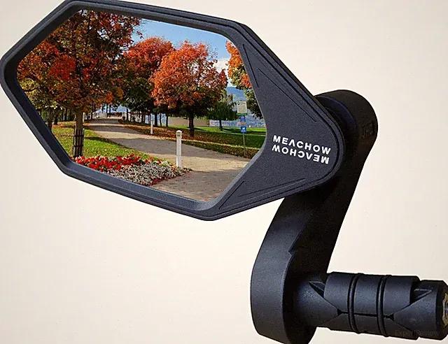 MEACHOW New Bar End Bike Mirror, Crystal UHD 5.3x2.5 in, Silver Left Side