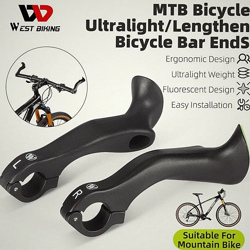 MTB Bike Handlebar Bar Ends Ergonomic Extended Bicycle Bar Ends Black a Pair