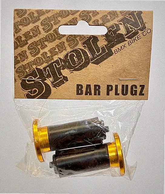 NOS Stolen Gold BMX, MTB Bar End Plugs Plugz Caps Aluminum Expanding New School