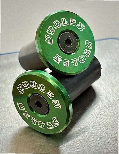 NOS Stolen Green BMX, MTB Bar End Plugs Plugz Caps Aluminum Expanding New School
