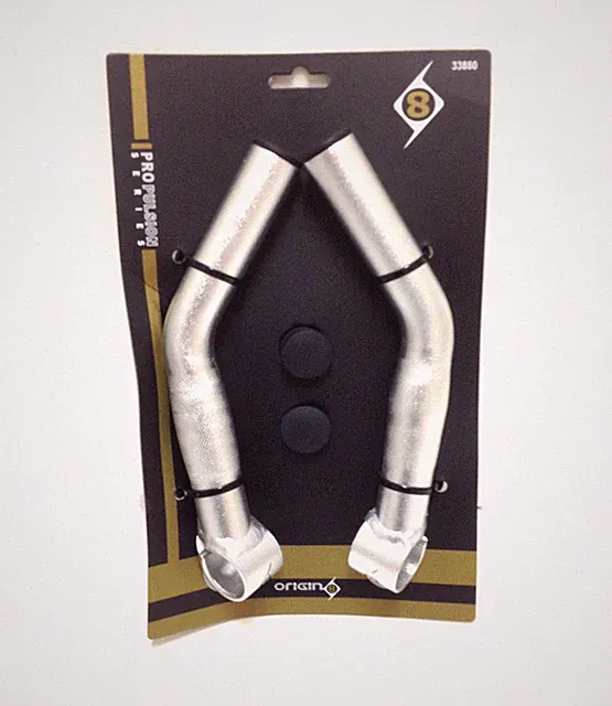 Origin-8 Comp Lite Alloy Bar End Set Long L-Bend Silver Mountain Commuter Bike