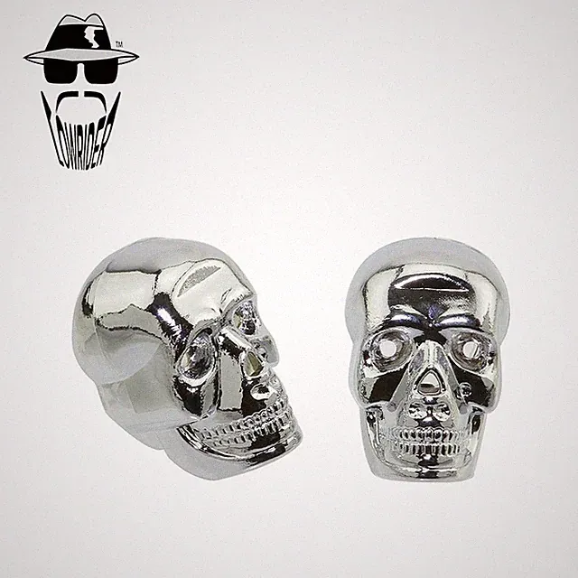 Original Lowrider Big Skull Handlebar Chrome End Plugs – 7/8" Bicycle Bar Caps.