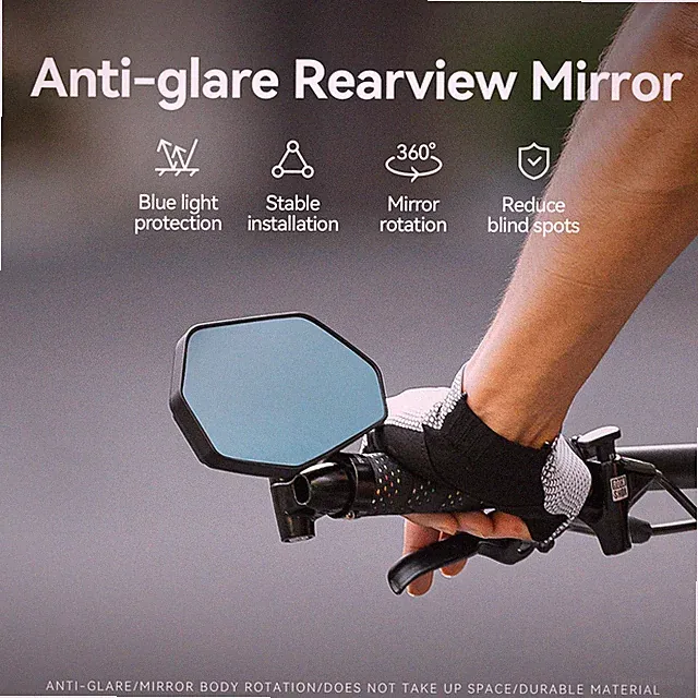 ROCKBROS Bike Left Bar End Side Mirror,360°Rotate Anti-glare Rearview Mirror 1PC